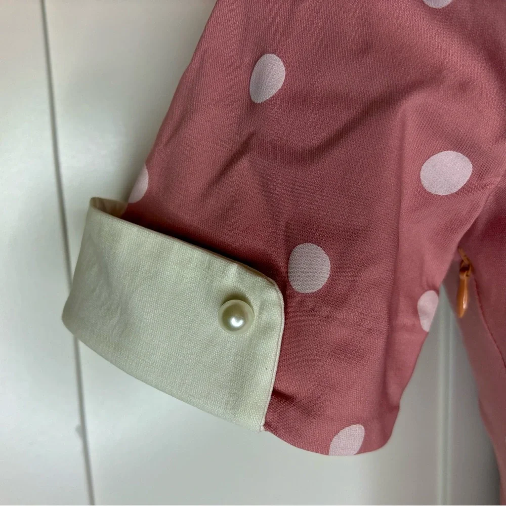 NWT GownTown Pink Polka Dot Vintage Style Fit & Flare Dress Small - Picture 5 of 11